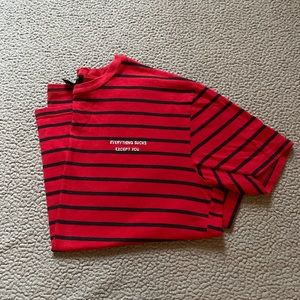 Red and Black Stripped Oversized Tee